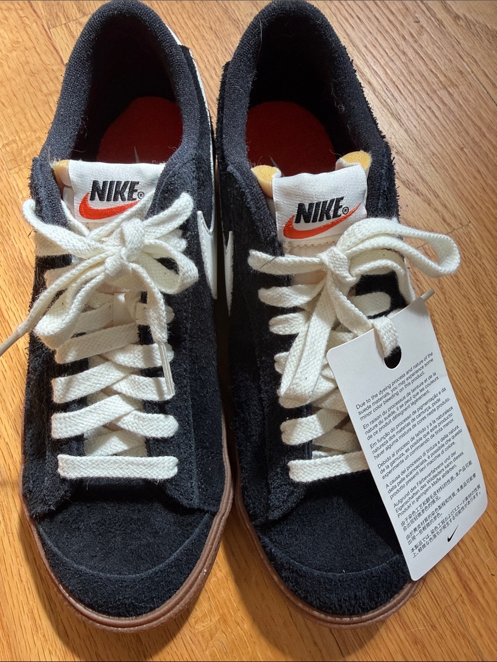 Nike Kids Black Suede Sneakers with White Swoosh and Laces